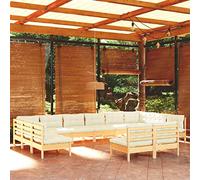 Rantry Casa Set Divani da Giardino 12 Pezzi con Cuscini Crema Massello di Pino, Divano Letto, Sofà Soggiorno Divanoletto, Divano Moderno, Divani per Esterno da Giardino, Esterno Arredamento