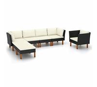 Rantry Casa Set Divani da Giardino 7 Pezzi Polyrattan Legno di Eucalipto Nero, Divano Letto, Divano Moderno, Sofà Soggiorno Divanoletto, Divani per Esterno da Giardino, Esterno Arredamento