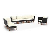 Rantry Casa Set Divani da Giardino 8 Pezzi Polyrattan Legno di Eucalipto Nero, Divano Letto, Sofà Soggiorno Divanoletto, Divano Moderno, Divani per Esterno da Giardino, Esterno Arredamento