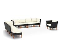 Rantry Casa Set Divani da Giardino 9 Pezzi Polyrattan Legno di Eucalipto Nero, Divano Letto, Sofà Soggiorno Divanoletto, Divano Moderno, Divani per Esterno da Giardino, Esterno Arredamento