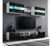 Rantry Casa Set Parete Attrezzata Porta TV con Luci LED 5 Pezzi Nero Lucido, Mobile Porta TV Mobiletto Basso per TV per Tavolino da Salotto Industriale Supporto TV per Soggiorno