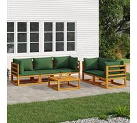 Rantry Casa Set Salotto da Giardino 6 Pezzi con Cuscini Verdi in Legno Massello, Salotto Da Giardino Salottino, Lettini Prendisole, Divano Letto Mobili, Lettini da Giardino Per Esterno Piscina Balcone