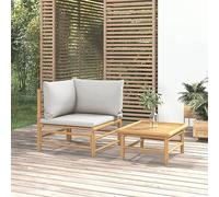 Rantry Casa Set Salotto Giardino 2 Pezzi con Cuscini Grigio Chiaro bambù, Salotto Giardino Salottino, Lettini Prendisole, Divano Letto Mobili, Lettini Giardino per Terrazzo Esterno Piscina Balcone
