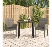 Rantry Casa Set Salotto Giardino 3 Pezzi con Cuscini Nero e Grigio Polyrattan, Salotto da Giardino Salottino, Lettini Prendisole, Divano Letto Mobili, Lettini da Giardino per Esterno