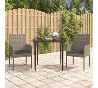 Rantry Casa Set Salotto Giardino 3 Pezzi con Cuscini Nero e Grigio Polyrattan, Salotto da Giardino Salottino, Lettini Prendisole, Divano Letto Mobili, Lettini da Giardino per Balcone