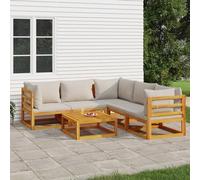 Rantry Casa Set Salotto Giardino 6 Pezzi Cuscini Grigio Chiaro Legno Massello, Salotto da Giardino Salottino, Lettini Prendisole, Divano Letto Mobili, Lettini da Giardino per Esterno