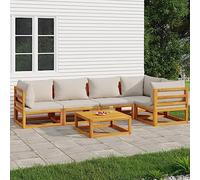 Rantry Casa Set Salotto Giardino 6 Pezzi Cuscini Grigio Chiaro Legno Massello, Salotto da Giardino Salottino, Lettini Prendisole, Divano Letto Mobili, per Terrazzo Esterno Piscina Balcone