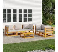 Rantry Casa Set Salotto Giardino 6 Pezzi Cuscini Grigio Chiaro Legno Massello, Salotto da Giardino Salottino, Lettini Prendisole, Divano Letto Mobili, Lettini da Giardino per Balcone