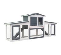 Rantry Conigliera per Esterni Grande Grigia e Bianca 204x45x85cm in Legno, Gabbia Animali, Gabbia per Polli Esterno per Pollame, Pollai, Conigli Decorazione da Mobili Camera