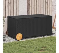 Rantry Contenitore da Giardino con Ruote Nero 190L in Polyrattan, Cassapanche e Bauli per Esterni, Contenitore da Giardino, Porta Attrezzi da Giardino, Pouf da Esterno, Cassapanca da Esterno