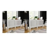 Rantry Copritermosifoni 2 pz in MDF 172 cm Bianco, Ripiano di Stoccaggio Rivestimento Copertura per Radiatore Termosifone Decorazione da Mobili