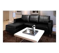 Rantry Divano Componibile 3 Posti in Pelle Artificiale Nero, Divano Letto Sofà Soggiorno Divanoletto Moderno
