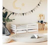 Rantry Lettino per bambini con cassetti, in legno, letto singolo, con rete a doghe, per cameretta dei bambini, camera da letto, camera degli ospiti, bianco, 70 x 140 cm, legno massello di pino