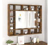 Rantry Mobile a Specchio con LED Rovere Fumo 91x15x76,5 cm, Specchio da Porta Specchio Vanity per Bagno Mobiletto Portaoggetti Ripiani Armadio di Stoccaggio