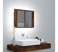 Rantry Mobile a Specchio LED Rovere Fumo 60x12x45 cm Legno Multistrato, Specchio da Porta Specchio Vanity per Bagno Mobiletto Portaoggetti Ripiani Armadio di Stoccaggio