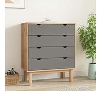 Rantry Mobile Cassettiera OTTA Marrone e Grigio 76,5x39,5x90 cm Legno di Pino, Salvaspazio Armadietto da Esterno, Mobili Esterno Balcone per Soggiorno, Ufficio, Camera da Letto, Bagno