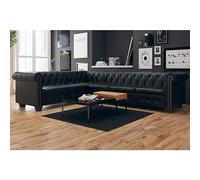 Rantry Mobile Divano Chesterfield 6 Posti in Pelle Artificiale Nera, Moderno, Ecopelle, Vintage, in Offerta, Sofa