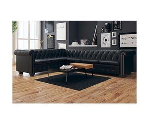 Rantry Mobile Divano Chesterfield 6 Posti in Pelle Artificiale Nera, Moderno, Ecopelle, Vintage, in Offerta, Sofa