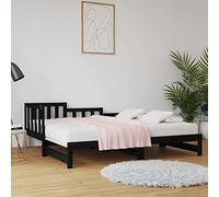 Rantry Mobile Dormeuse Estraibile Nera 2X(80x200) cm Legno Massello di Pino, Divano Letto Dormeuse, Soggiorno Divanoletto, Divano Moderno, Divani per Esterno da Giardino, Esterno Arredamento Giardino