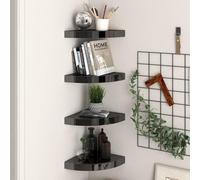 Rantry Mobile Floating Corner Shelves 4 PCS High Gloss Black 25x25x3,8 cm MDF, Mensola da Muro, Mensole da Parete per Soggiorno, Ufficio, Camera da Letto, Bagno