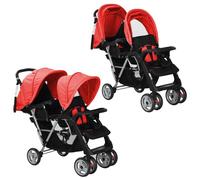 Rantry Mobile Passeggino Gemellare a Tandem in Acciaio Rosso e Nero, Mobili per Interno Esterno Casa Soggiorno