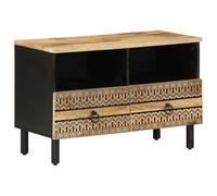 Rantry Mobile Porta TV Nero 70x33,5x46 cm Legno Massello Mango Grezzo, Mobile Porta TV Mobiletto Basso per TV per Tavolino da Salotto Industriale Supporto TV Soggiorno Mobili