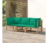 Rantry Mobile Set Salotto da Giardino 3pz con Cuscini Verdi bambù, Lettini Prendisole, Divano Letto Mobili, Lettini da Giardino, Lettino da Piscina da Esterno Piscina