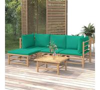 Rantry Mobile Set Salotto da Giardino 5pz con Cuscini Verdi bambù, Lettini Prendisole, Divano Letto Mobili, Lettini da Giardino, Lettino da Piscina da Giardino per Esterno Piscina