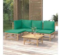Rantry Mobile Set Salotto da Giardino 5pz con Cuscini Verdi bambù, Lettini Prendisole, Divano Letto Mobili, Lettini da Giardino, Lettino da Piscina da Esterno Piscina
