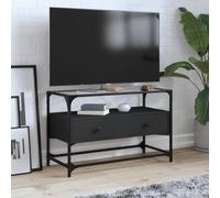 Rantry Mobile TV con Piano in Vetro Nero 80x35x51 cm Legno Multistrato, Tavolino per TV,Mobile Porta TV Soggiorno,Mobiletto Basso per TV da Salotto Industriale Supporto TV