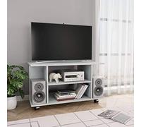 Rantry Mobile TV Con Ruote Grigio Cemento 80x40x40 Cm in Multistrato, Tavolino per Soggiorno, Mobiletto Basso Industriale, Supporto TV da Salotto