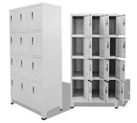 Rantry Mobili Armadietto Ripostiglio con Serratura Grigio 90x45x180 cm in Acciaio, Ripiani per Armadio Interno con 12 Scomparti, Armadietto da Esterno, Mobili da Esterno Portascope