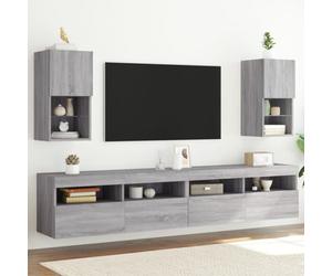 Rantry Mobili TV con Luci LED 2pz Grigio Sonoma 30,5x30x60 cm,Mobile Mobile Porta TV Mobiletto Basso per TV per Tavolino da Salotto Industriale Supporto TV Soggiorno