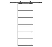 Rantry Porta Scorrevole in Vetro ESG con Design Salvaspazio e Scorrimento Silenzioso, 76x205 cm, Trasparente/Nero, per Interni ed Esterni