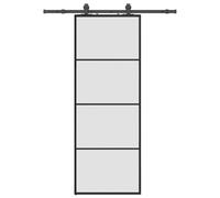 Rantry Porta Scorrevole in Vetro ESG con Design Salvaspazio e Scorrimento Silenzioso, Ideale per Camera da Letto, Cucina, Garage - 76x205 cm, Colore Trasparente e Nero