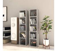 Rantry Scaffali CD 2pz Grigio Cemento 21x16x93,5 cm Legno Multistrato, Armadietto Libreria Vetrina, Armadio Libreria Verticale Salvaspazio Libreria Scaffale Libreria da Terra