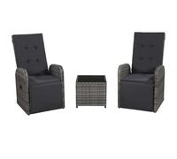 Rantry Set da Bistrot 3 pz con Cuscini in Polyrattan Grigio in Rattan per Esterni