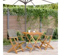 Rantry Set da Bistrot 3 pz Grigio in Polyrattan e Legno Massello,Arredo,Mobili da Giardino, Tavolo e Sedie da Giardino Esterno Set