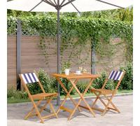 Rantry Set da Bistrot 3pz Blu e Bianco in Tessuto e Legno Massello,Arredo,Mobili da Giardino, Tavolo e Sedie da Giardino Esterno Set x