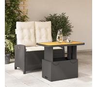 Rantry Set da Pranzo da Giardino 2 pz con Cuscini Nero in Polyrattan, Mobili da Giardino, Decorazione da Giardino, Tavolo e Sedie da Giardino Esterno Set, Set da Pranzo da Giardino Set jx