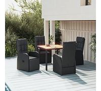 Rantry Set da Pranzo da Giardino 5 pz Nero con Cuscini in Polyrattan, Mobili da Giardino, Decorazione da Giardino, Set da Pranzo da Giardino Set，Tavolo e Sedie da Giardino Esterno Set GGG