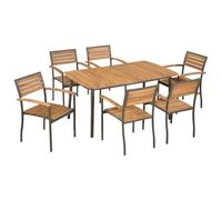 Rantry Set da Pranzo da Giardino 7 pz in Massello di Acacia e Acciaio in Legno per Esterni