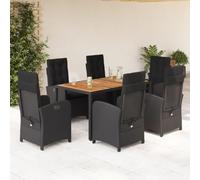 Rantry Set da Pranzo da Giardino 7 pz Nero con Cuscini in Polyrattan, Decor da Mobili Tavolo e Sedie da Giardino Esterno Set, Mobili da Giardino, Decorazione da Giardino ra