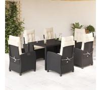 Rantry Set da Pranzo da Giardino 7 pz Nero con Cuscini in Polyrattan,Mobile Mobili da Giardino, Decorazione da Giardino, Tavolo e Sedie da Giardino Esterno Set, Set da Pranzo da Giardino Set GH