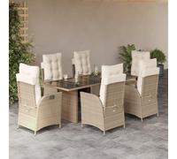 Rantry Set da Pranzo da Giardino 7pz con Cuscini Beige in Polyrattan, Tavolo e Sedie da Giardino Esterno Set, Mobili da Giardino, Decorazione da Giardino,Set da Pranzo da Giardino Set y