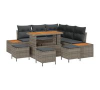 Rantry Set di divani da giardino 9 pezzi con cuscini in polyrattan grigio acacia