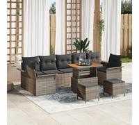 Rantry Set di divani da giardino da 10 pezzi con cuscini grigi in polyrattan e acacia