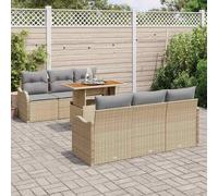 Rantry Set di divani da giardino da 7 pezzi con cuscini in rattan beige