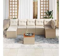 Rantry Set di Sofà da Giardino 8 Pezzi con Cuscini Beige Polirattan Acacia
