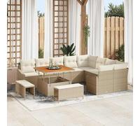 Rantry Set di Sofà da Giardino da 12 Pezzi con Cuscini Beige Polyrattan Acacia